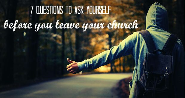 Person hitchhiking on a forest road with text 7 Questions Before Leaving Your Church in fall setting.