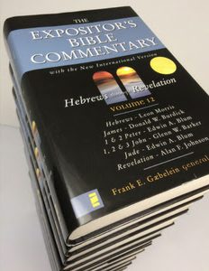 Stack of The Expositor's Bible Commentary books, Volume 12, focusing on Hebrews to Revelation.