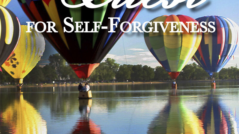 Colorful hot air balloons over water on the cover of The Quest for Self-Forgiveness by Lynn Hare.