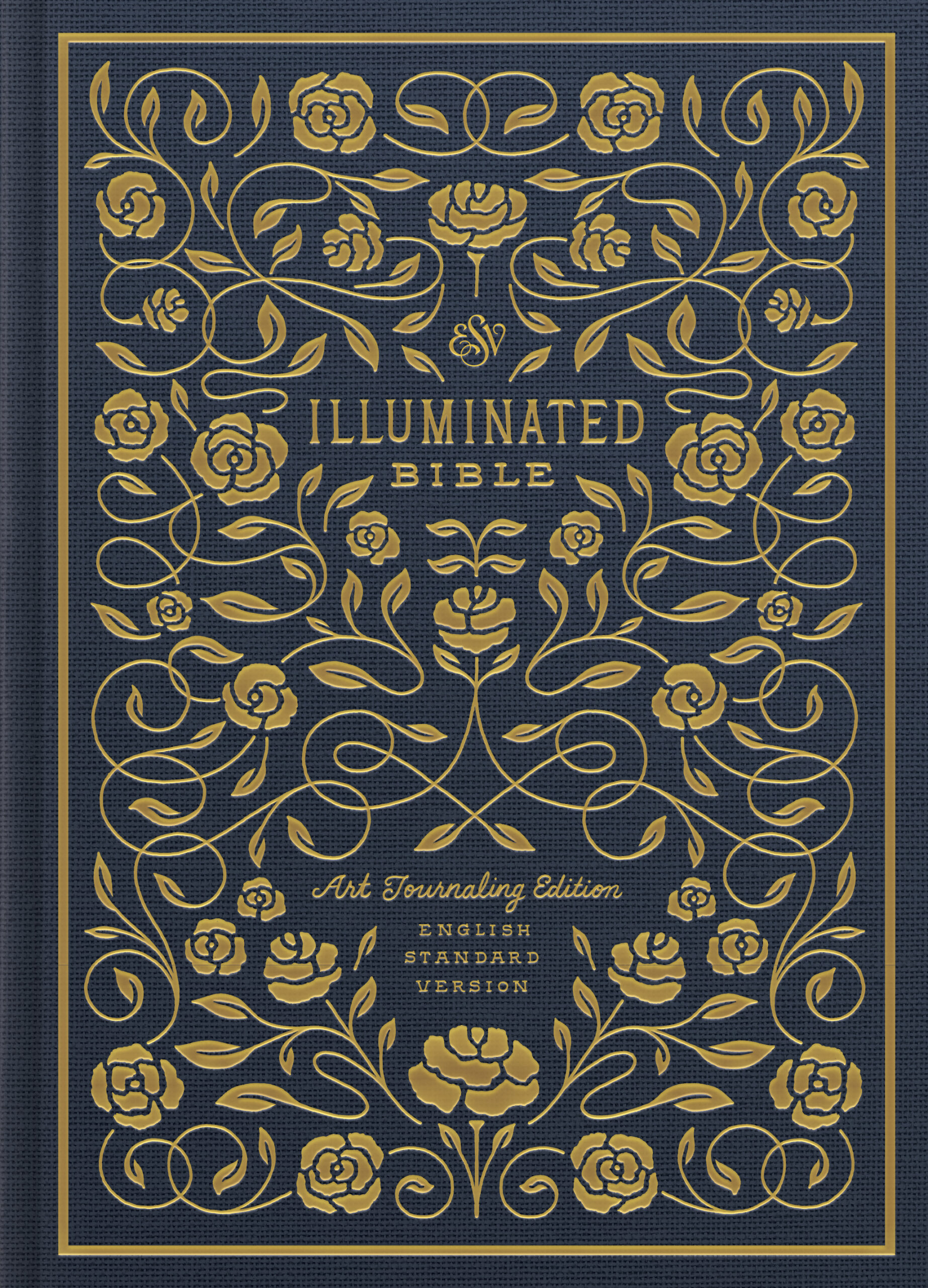 Illuminated Bible cover with gold floral design, English Standard Version, Art Journaling Edition.