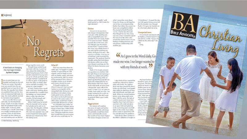 Christian Living magazine cover featuring family at the beach, May-June 2018 issue of Bible Advocate.