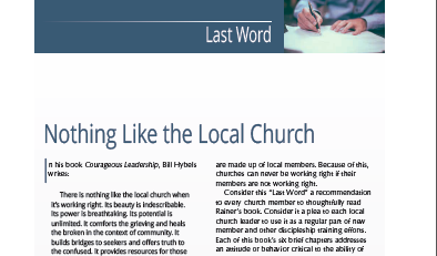 Alt text: Church leadership article titled 'Nothing Like the Local Church' with hands writing on a notepad.