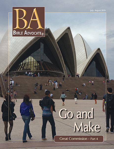 Cover of Bible Advocate magazine featuring the Sydney Opera House and the text Go and Make from July-August 2019.