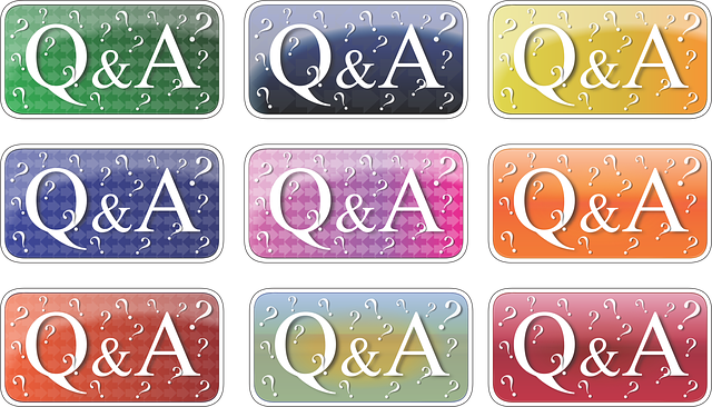 Nine colorful Q&A buttons with question marks, featuring different background colors in a grid layout.
