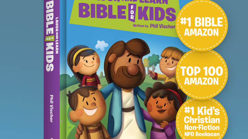 Illustrated cover of Laugh and Learn Bible for Kids with Amazon bestseller awards.