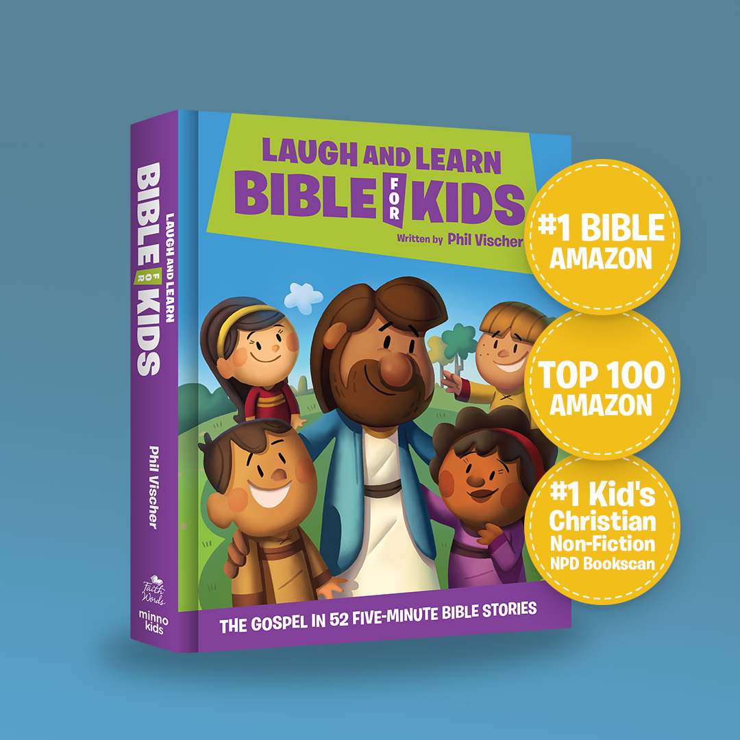 Illustrated cover of Laugh and Learn Bible for Kids with Amazon bestseller awards.