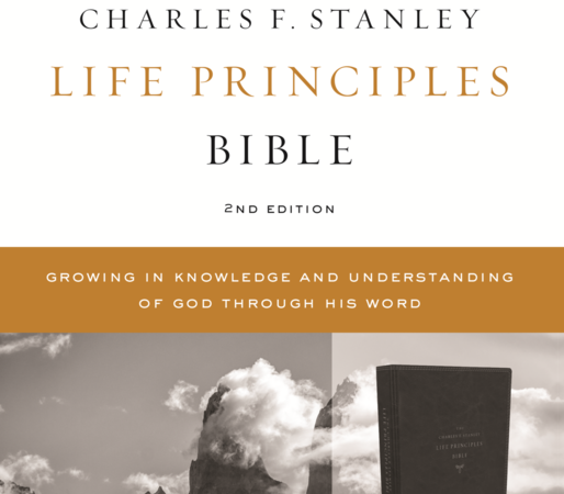 Charles F. Stanley Life Principles Bible 2nd Edition cover with mountain and Bible image.