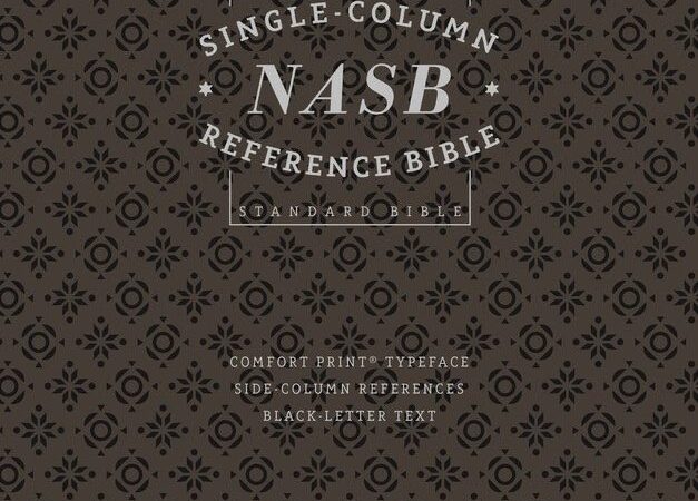 NASB Single-Column Reference Bible cover design with decorative pattern and Premier Collection branding.