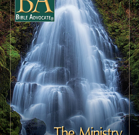 Waterfall on Bible Advocate magazine cover titled The Ministry, May-June 2020 issue.