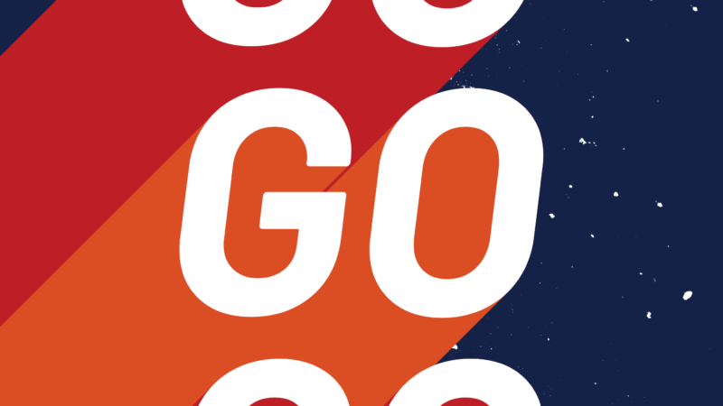 Bold text GO repeated three times with angled shadows on a starry background, GO21 logo at bottom right.