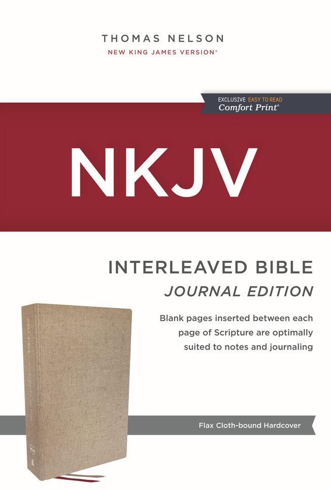 NKJV Interleaved Journal Edition Bible with Comfort Print, flax hardcover, ideal for notes and journaling.