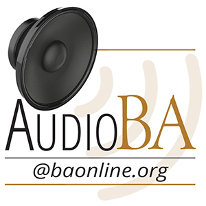 Logo of AudioBA with a speaker icon and website link to baonline.org.