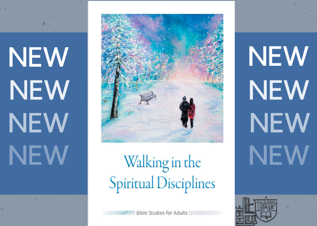 Walking in the Spiritual Disciplines book cover with snowy path and trees, adult Bible study guide.