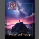 Audio BA Person standing on a mountain peak under a starry sky, Bible Advocate cover, January-February 2023 issue.