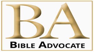 Bible Advocate logo with initials 'BA' in gold and text below on a white background.