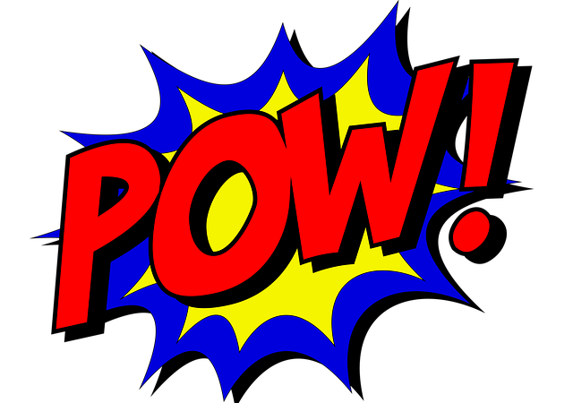 Comic-style POW! explosion in vibrant red, yellow, and blue colors, evoking action and excitement.