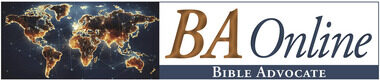 BA Online logo with glowing world map, representing global presence for the Bible Advocate publication.
