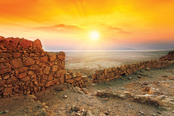 Beautiful sunrise over Masada fortress in Judaean Desert